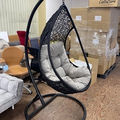 ハンギングチェアしずく型 1人掛けスタンド ハンモック クッション付の画像