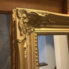 全身鏡 アンティーク調 ミラー 170cm×80cm 大型 ヴィンテージ調 ゴールド 姿見の画像