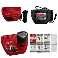 SG00001 訳アリ品 Milwaukee ミルウォーキー 未使用 インパクトドライバー、ドリルドライバー、バッテリー、充電器付き M12FPP2A2-632  レッド　ブラック [1000027753940]の画像