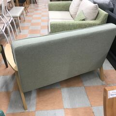 【jジャングルジャングル石川金沢店】  ソファー2人用 ライトグリーン/木目 W106×D67×H78 クリーニング済み												の画像