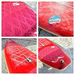 【❗️✨簡易清掃・動作確認済み✨❗️】🌊マリンスポーツ🌊　BBG サーフボード 6’6（200cm）レッド×ホワイト トライフィン デッキパッド付きの画像