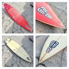 【❗️✨簡易清掃・動作確認済み✨❗️】🌊マリンスポーツ🌊　BBG サーフボード 6’6（200cm）レッド×ホワイト トライフィン デッキパッド付きの画像