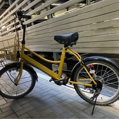 サイクルベースあさひ製 ミニベロ 20インチ 内装3段変速 かご付き 黄色　イエローの画像