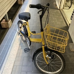 サイクルベースあさひ製 ミニベロ 20インチ 内装3段変速 かご付き 黄色　イエローの画像
