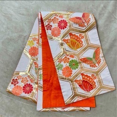 オレンジ　金駒刺繍　源氏車　花　七五三　7歳　13点フルセット　髪飾り付きの画像