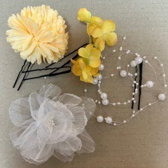 オレンジ　金駒刺繍　源氏車　花　七五三　7歳　13点フルセット　髪飾り付きの画像