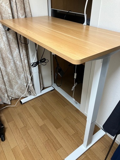 【美品】flexispot 電動昇降デスク　メープル天板　ホワイト脚