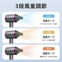 ドライヤー 大風量 速乾 マイナスイオン CPN光技術 ヘアケア 軽音 軽音 過熱保護 静電気除去 低騒音 省エネの画像