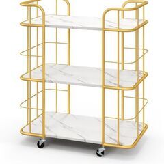 【新品】大理石調✨3段キッチンワゴン／収納ワゴン キャスター付きの画像