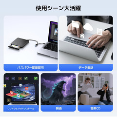 💽【新品未使用】RayCue 外付けDVDドライブ ゼブラ柄 USB3.0/2.0 Type-C対応 高速8X DVD 24X CD 書込・読取対応 薄型 軽量 バスパワー式 Windows Mac Linux対応 光学式CD/DVDドライブの画像