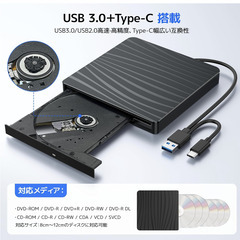 💽【新品未使用】RayCue 外付けDVDドライブ ゼブラ柄 USB3.0/2.0 Type-C対応 高速8X DVD 24X CD 書込・読取対応 薄型 軽量 バスパワー式 Windows Mac Linux対応 光学式CD/DVDドライブの画像
