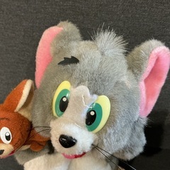 トムとジェリー😸🐭ぬいぐるみ当時物レトロTOM&JERRY糸ほつれ・片方眉毛ナシ💦かわいいグレー茶色黄色緑ピンク白赤の画像