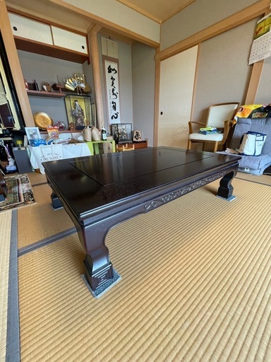 黒檀和机、黒檀飾り棚セット