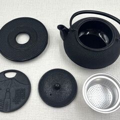 【S93】未使用/長期保管品/南部鉄器/岩鋳/鉄瓶/急須/アラレ/台座付き/箱入り/茶器/茶道具/昭和レトロの画像