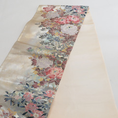 袋帯 正絹 金糸銀糸 パステル系 花々文様 緑色ｘピンク色 刺繍入り 六通柄 フォーマル 礼装 長さ440cm【中古】 【キモノオフ野々市若松店】の画像