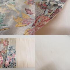 袋帯 正絹 金糸銀糸 パステル系 花々文様 緑色ｘピンク色 刺繍入り 六通柄 フォーマル 礼装 長さ440cm【中古】 【キモノオフ野々市若松店】の画像