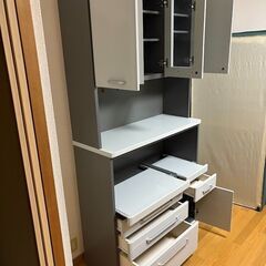 stp-3403　家電ボード　3連　引出し収納　スライドテーブル　食器棚　キッチンボード　収納棚　レンジ台　キッチン収納　レンジボード　キッチンラック　レンジラック　観音開き　キッチン　炊飯器台の画像