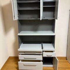 stp-3403　家電ボード　3連　引出し収納　スライドテーブル　食器棚　キッチンボード　収納棚　レンジ台　キッチン収納　レンジボード　キッチンラック　レンジラック　観音開き　キッチン　炊飯器台の画像