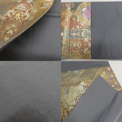 袋帯 正絹 金糸 グレーｘゴールドｘ薄紫色 パステル系 オリエンタル調 華文様 六通柄 フォーマル 礼装 長さ448cm【中古】 【キモノオフ野々市若松店】の画像