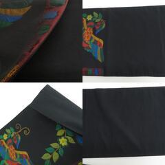 袋帯 洒落袋帯 正絹 黒色ｘ多色 エスニック調 鳥紋様 六通柄 長さ432cm【中古】 【キモノオフ野々市若松店】の画像