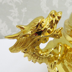 骨董・民芸品 高岡銅器 瑞雲作 龍神香炉 香爐 香炉 三つ足 純金メッキ 共箱有【中古】 【キモノオフ野々市若松店】の画像