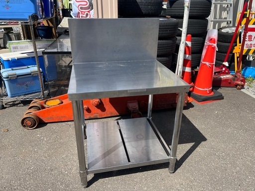業務用 ステンレス 作業台 バックガード付き 下段 棚板あり コンロ台 ガス台 調理台 厨房設備 W630 D600 H950 中古品 ④