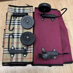 stp-3391　キャリーバッグ　折り畳み式　車輪　ダークレッド　軽量　ベージュ　チェック柄　えんじ色　の画像