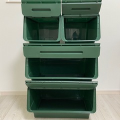 【前が開く収納ケース】4個セット　モスグリーンの画像