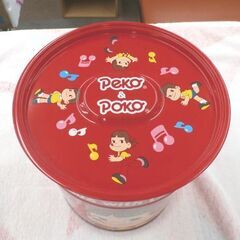 不二家 ペコちゃん 音の鳴る缶 高21㎝ 収納 ケース peko & poko ミルキー ブリキ缶 西岡店の画像