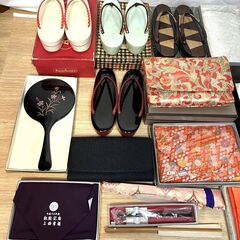 【M872】和装小物/まとめ売り/草履/筥迫/手鏡/懐紙入れ/扇子/バッグ/喪服用/帯締め/帯あげ/半衿など/約20点/中古/現状品の画像