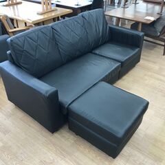 ★リユースのサカイ春日部店★KJ11721  3人掛けソファ ブラック H80×W186×D77 クリーニング済みの画像