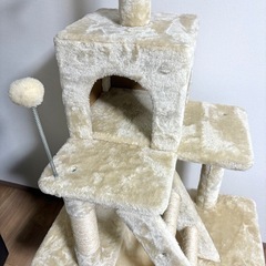 【極美品】キャットタワー ベージュ 高さ154cm 多機能 爪とぎ ハンモック付きの画像