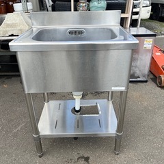 使用期間僅か！ 業務用 一層シンク ステンレス製 W600 D450 H900 シンクの縁H800 下部棚板あり 中古品 ④の画像