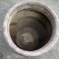昭和レトロ　古民家・骨董。 陶器製茶色水鉢・睡蓮鉢の画像
