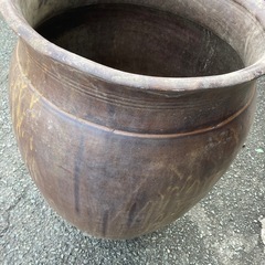 昭和レトロ　古民家・骨董。 陶器製茶色水鉢・睡蓮鉢の画像