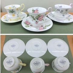 英国製 Queen's China カップ＆ソーサー 6客 花モチーフ ６種類 ENGLISH FINE BONE CHINA 洋食器 C&S 札幌 西野店の画像