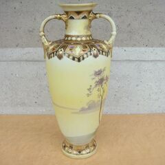 ☆★希少★レア★☆ noritake オールドノリタケ 湖水風景 両耳 花瓶 バックスタンプ マルキ印 1908年頃～ 英国輸出向け グリーン 寸法(約)W14.5×D12×H31cm　　72の画像