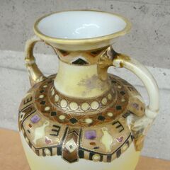 ☆★希少★レア★☆ noritake オールドノリタケ 湖水風景 両耳 花瓶 バックスタンプ マルキ印 1908年頃～ 英国輸出向け グリーン 寸法(約)W14.5×D12×H31cm　　72の画像