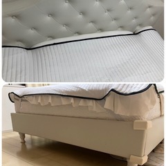 【中古】¥15,000ホワイトベッドフレームとヤマダ製ダブルマットレスのセット【II095】の画像