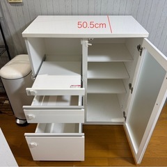 【9月締切】ニトリ キッチンカウンター ガラス扉 レンジボード 食器棚 ダイニング 引出し 収納 スライド テーブル 食卓 キャビネットの画像