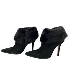 186005 現状品 JIMMY CHOO ジミーチュウ ファー付きブーツ　ブーティ 23.5 ブラック [1000025395128]の画像