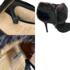 186005 現状品 JIMMY CHOO ジミーチュウ ファー付きブーツ　ブーティ 23.5 ブラック [1000025395128]の画像