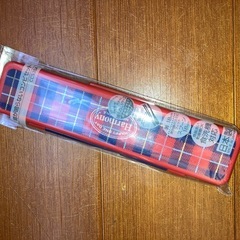 新品　チェック赤　箸スプーンセット　弁当の画像