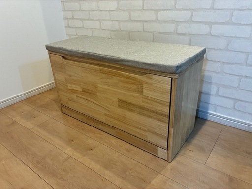 【未使用に近い】木製シューズラック兼ベンチ 幅79cm クッション付き