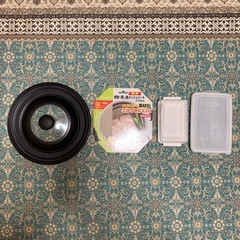 受付終了〈Tefal 5点セット〉フライパン2点、鍋1点、鍋蓋1点、取っ手1点＋〈おまけ4点〉フライパン用の蓋1点、（未使用）メッシュシート1点、バターケース1点、タッパー1点の画像