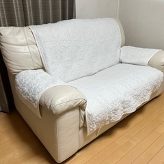 本革ソファーホワイト白3人掛け2人掛け美品の画像