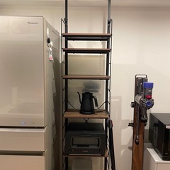 幅40cmセット 突っ張り壁面収納Nポルダ上段追加ユニットセット (ミドルブラウン)の画像