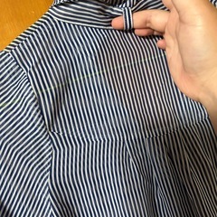 【古着】【難あり】ストライプデザイン五分袖シャツの画像