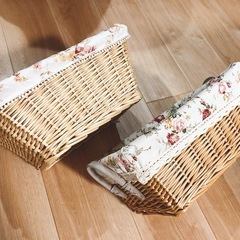 美品 バラ柄 バスケット 籠 カゴ 小物入れ 収納 2個セットの画像