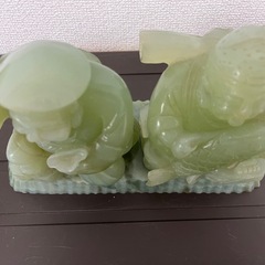 翡翠 玉 緑石 恵比寿 大黒天 2体 台座付 中国 七福神 の画像